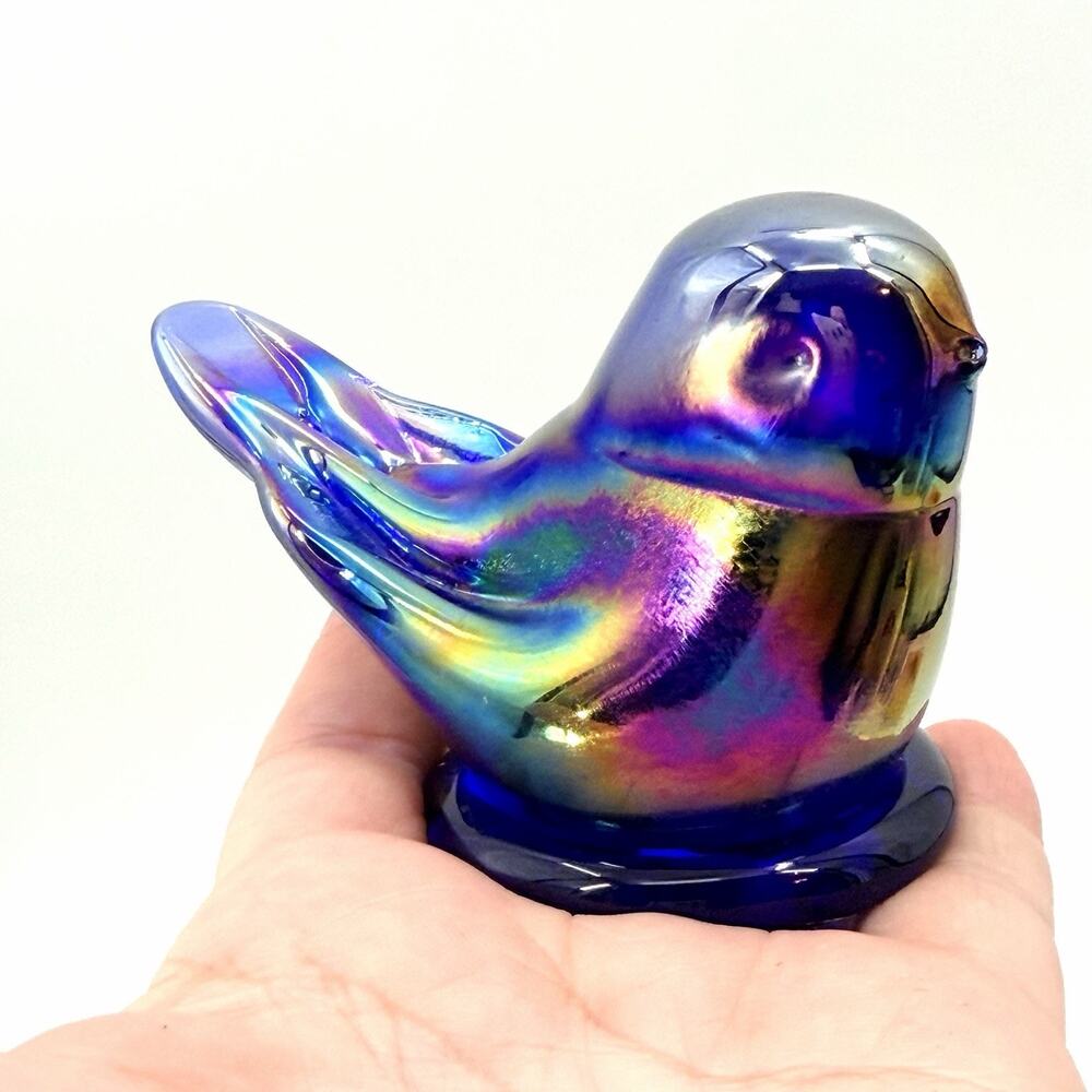 Signed Handblown Leo Ward 1990 Rainbow Bird Carnival Glass Figurine - Picture 2 of 9